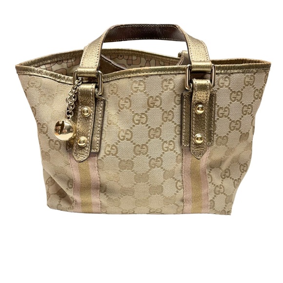 Gucci Handbags - Gucci Handbag Tote Purse Sherry GG Canvas Beige Gold